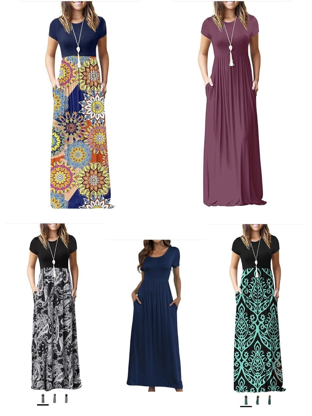 Women’s Navy Maxi Dress Bundle with Pockets - Classic Casual